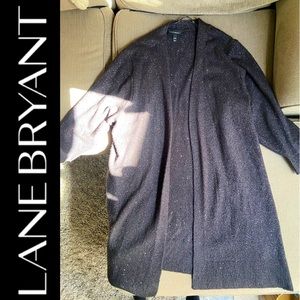 LANE BRYANT SPARKLE METALLIC THREAD BLACK KNIT CARDIGAN LONG SIZE 26 28